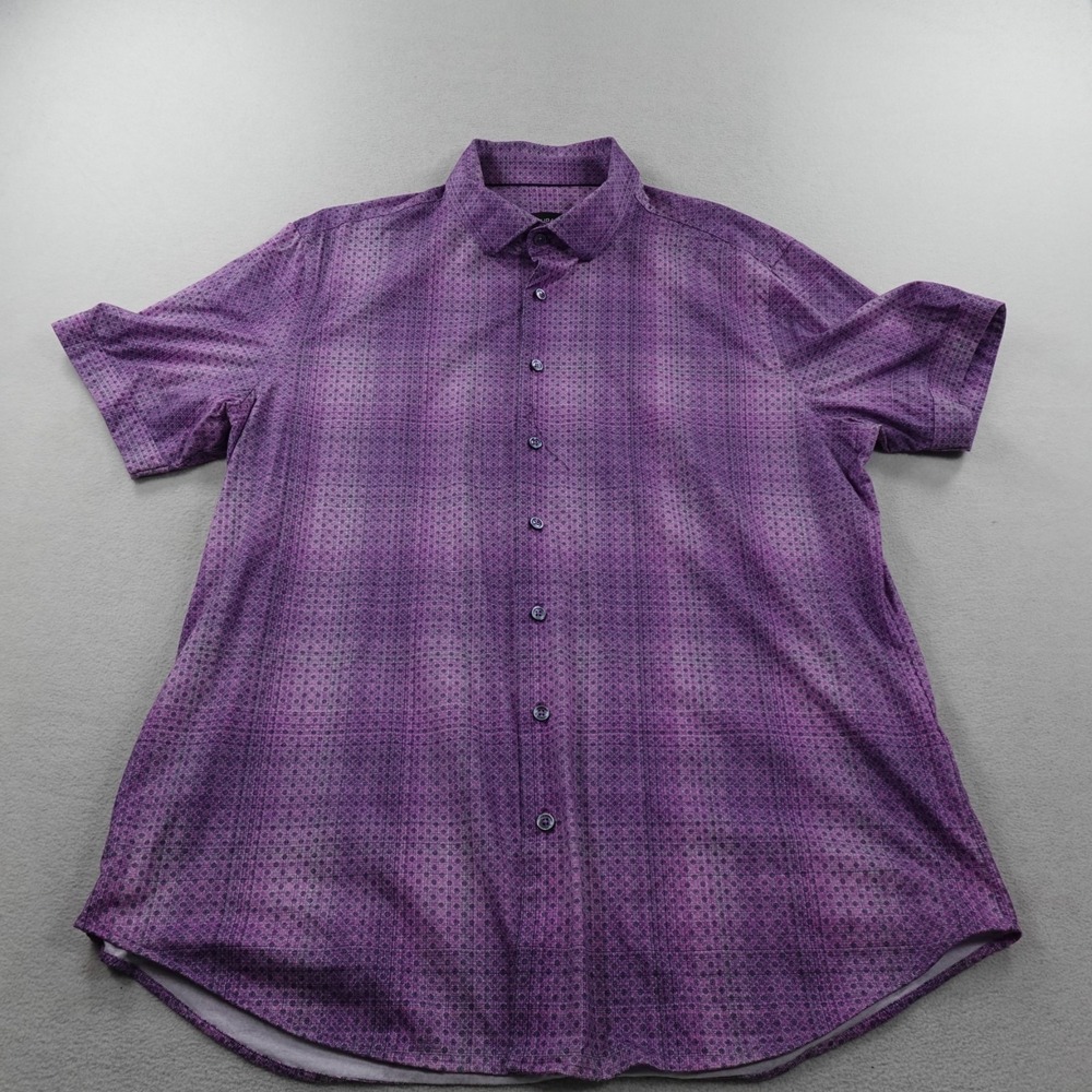 Bugatchi OoohCotton Tech 8 Way Stretch Shirt Mens XL Purple Geometric Stretch